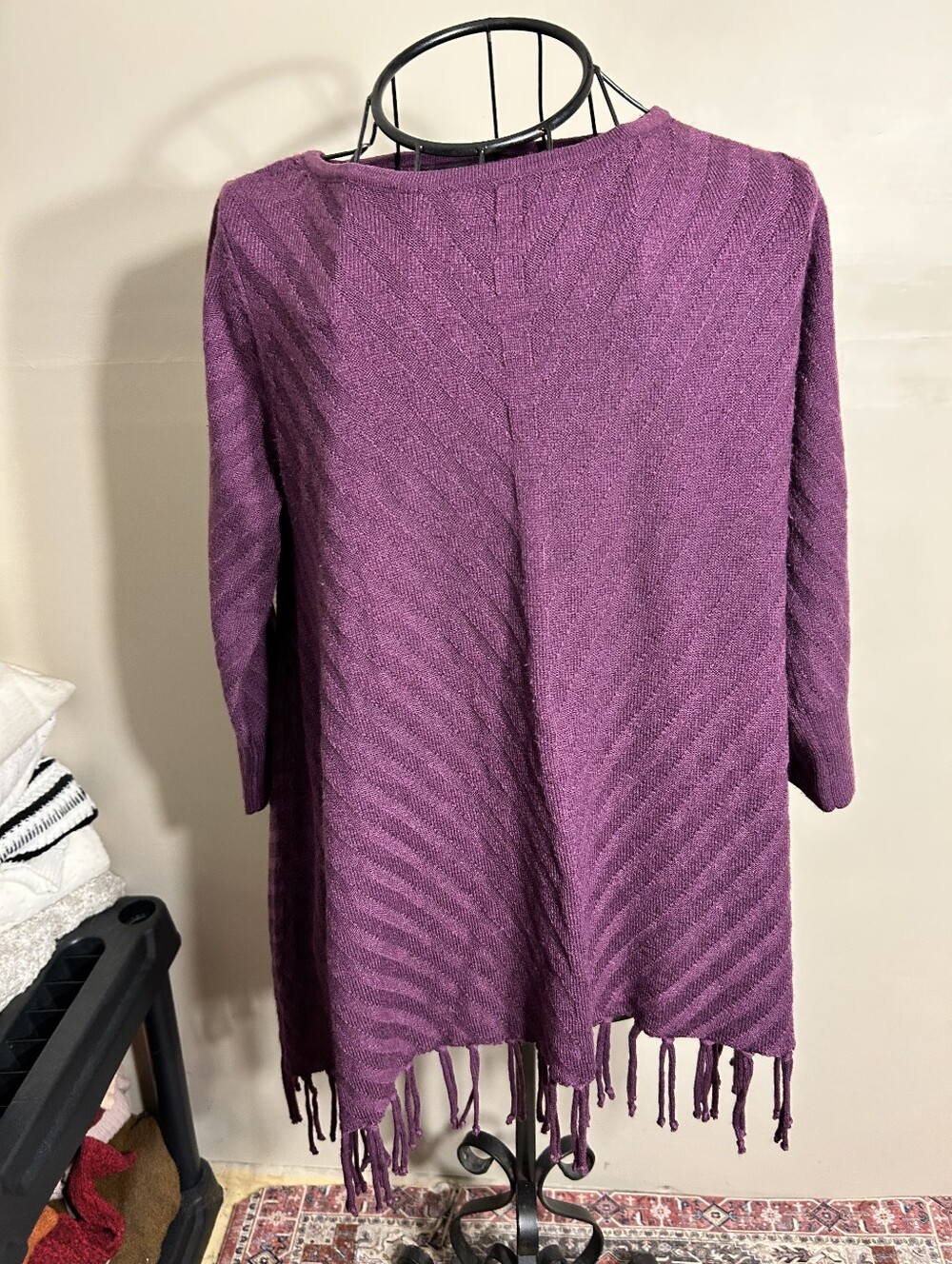 Design History Purple Fringe Knit Poncho